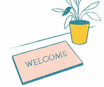 illustration of welcome mat with plant next to it